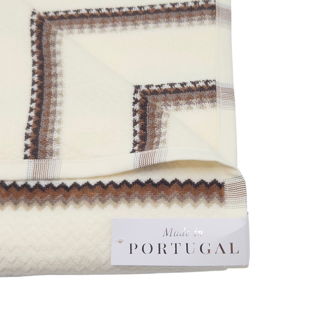 Felpinter 6pc Cotton Bath Hand Towel Set Chevron Stripe Cream Brown Portugal - Picture 13 of 16